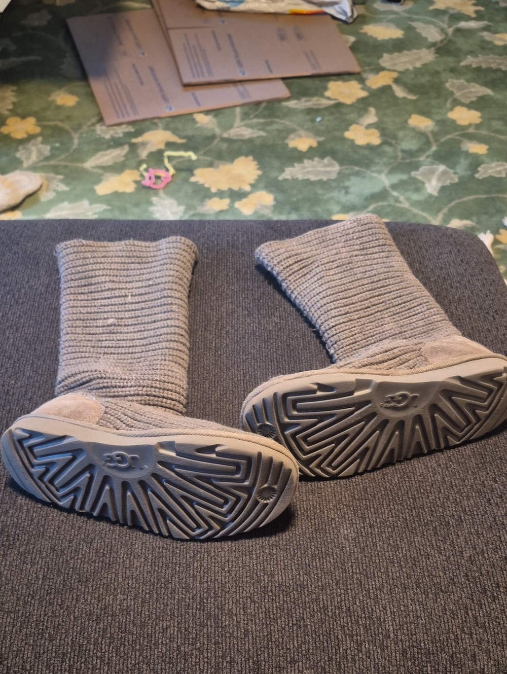 UGG Kids Gray Ribbed Knit Boot Slippers